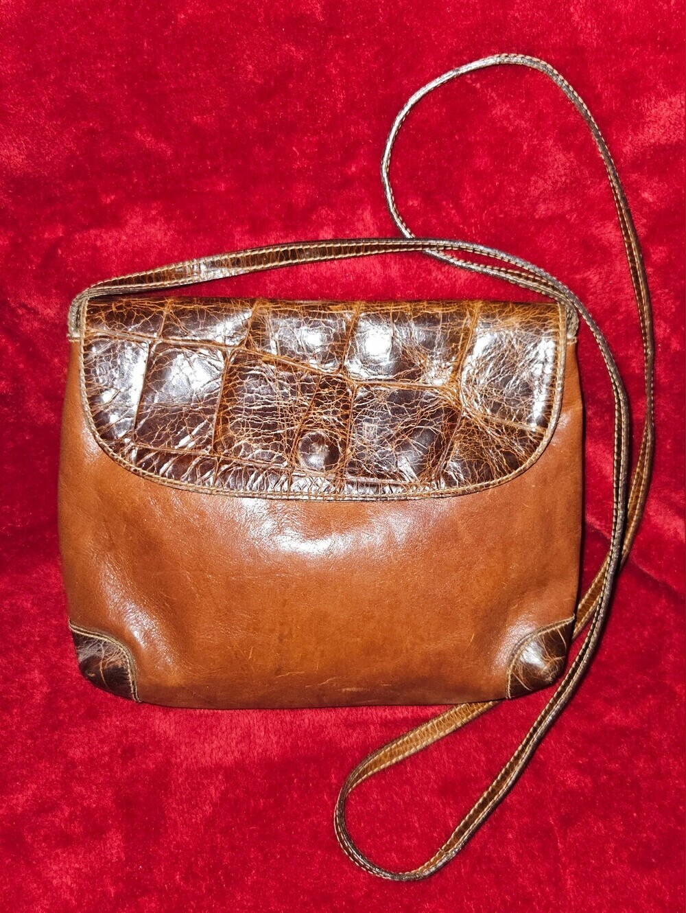 Furla Brown Leather Crossbody with Croc-Texture Flap